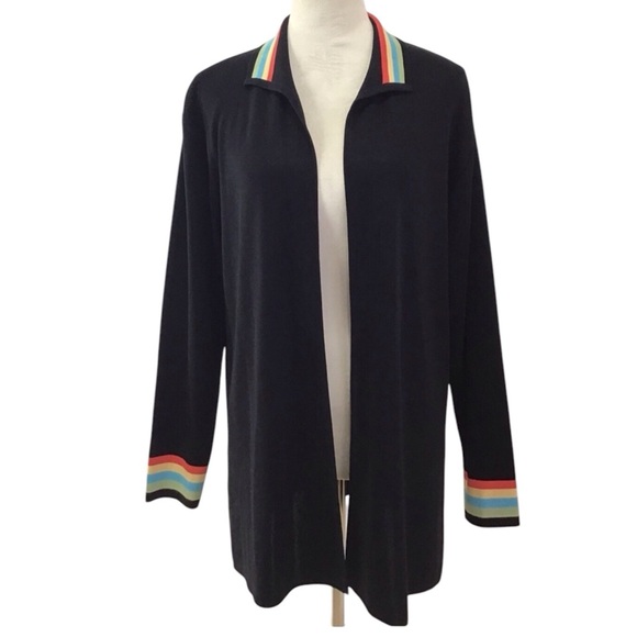 Misook Black Open Front Cardigan With Colorful Accents Size L - Picture 2 of 11